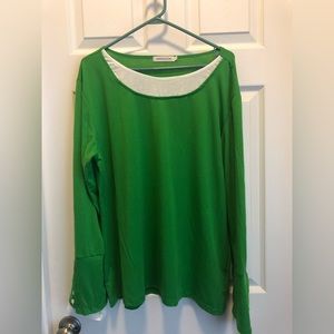 Green double collar and double cuffed long sleeve top